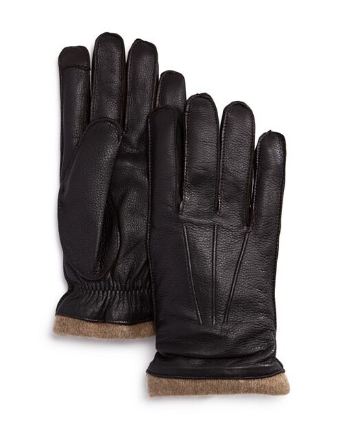 

Кожаные технические перчатки с трикотажными манжетами The Men's Store at Bloomingdale's, цвет Black