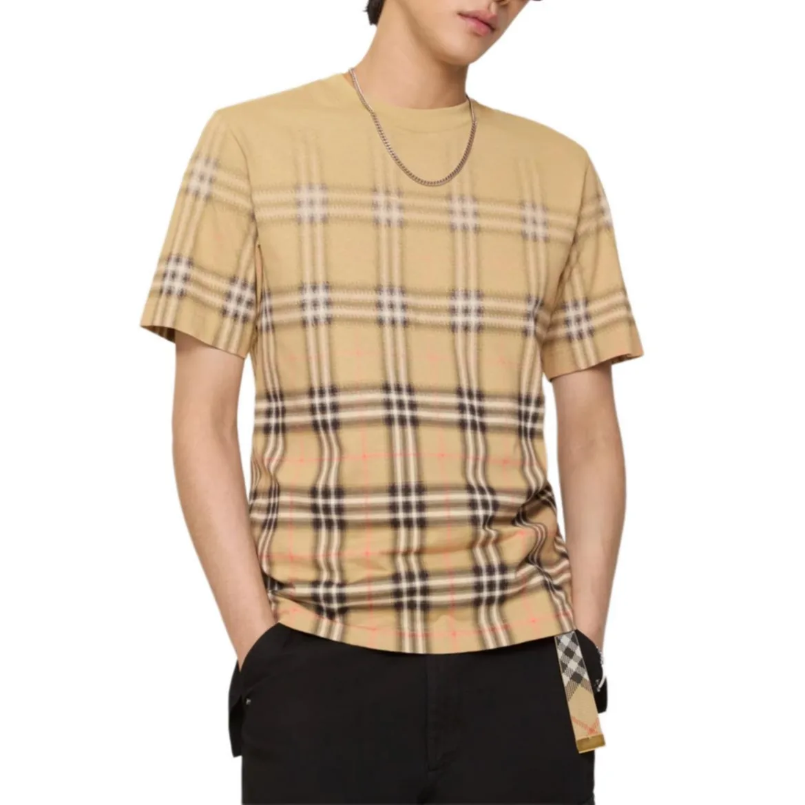 Футболка Burberry gradient check, хлопок, sandy бежевый — фото 3