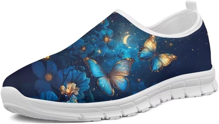 

Женские кроссовки Forchrinse Purple Owl Plum Blossom для прогулок, мужские слипоны, теннисные кроссовки, модные с 3D принтом животных, повседневные лоферы, легкие, синий
