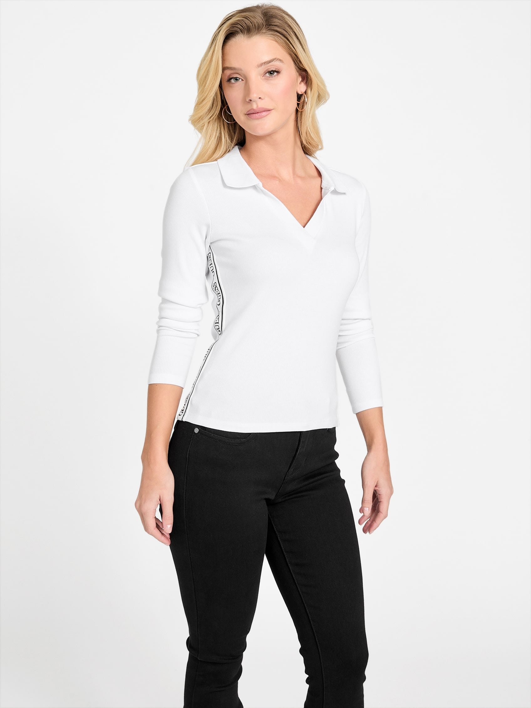 

Топ Page с длинными рукавами в рубчик Guess Factory, цвет pure white