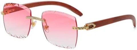 

Солнцезащитные очки 2027 года для женщин, с алмазной огранкой, без оправы, с блестящими кристаллами, женские градиентные очки для мужчин MTZJH, C06 Gold Pink