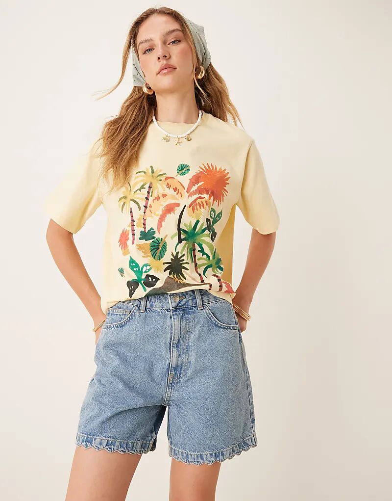 

Джинсовые шорты ASOS DESIGN с фестончатым краем, средне-синего цвета