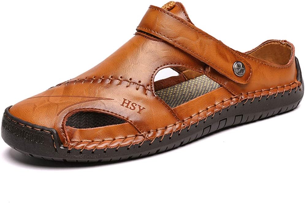 

Мужские летние кожаные сандалии JEBU с закрытым носком для отдыха и рыбалки, коричневый