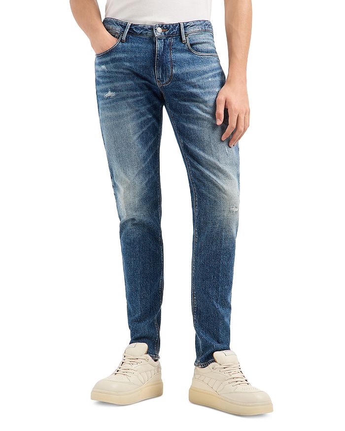 

Узкие джинсы с потертостями Medium Blue Emporio Armani, синий
