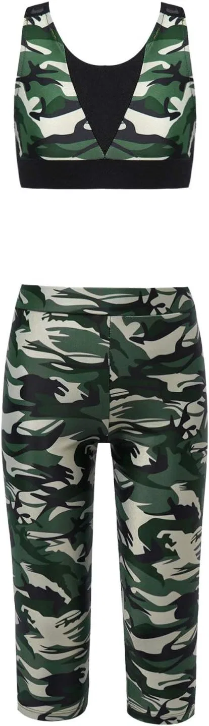 Спортивный костюм для девочек, камуфляжный принт, Hansber, 2 предмета, Camouflage Green