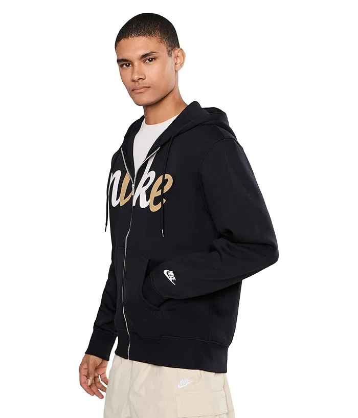 Худи Nike Sportswear Club Full-Zip Fleece, Black/Black/Sail — фото 3