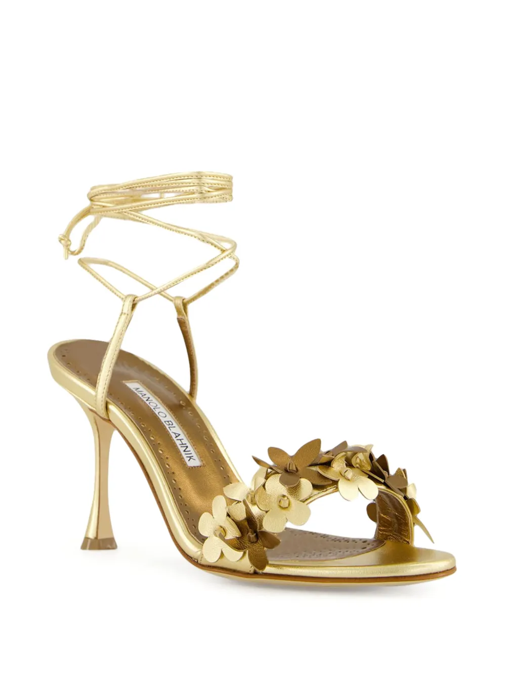 Декорированные босоножки на высоком каблуке Manolo Blahnik, золотой — фото 2
