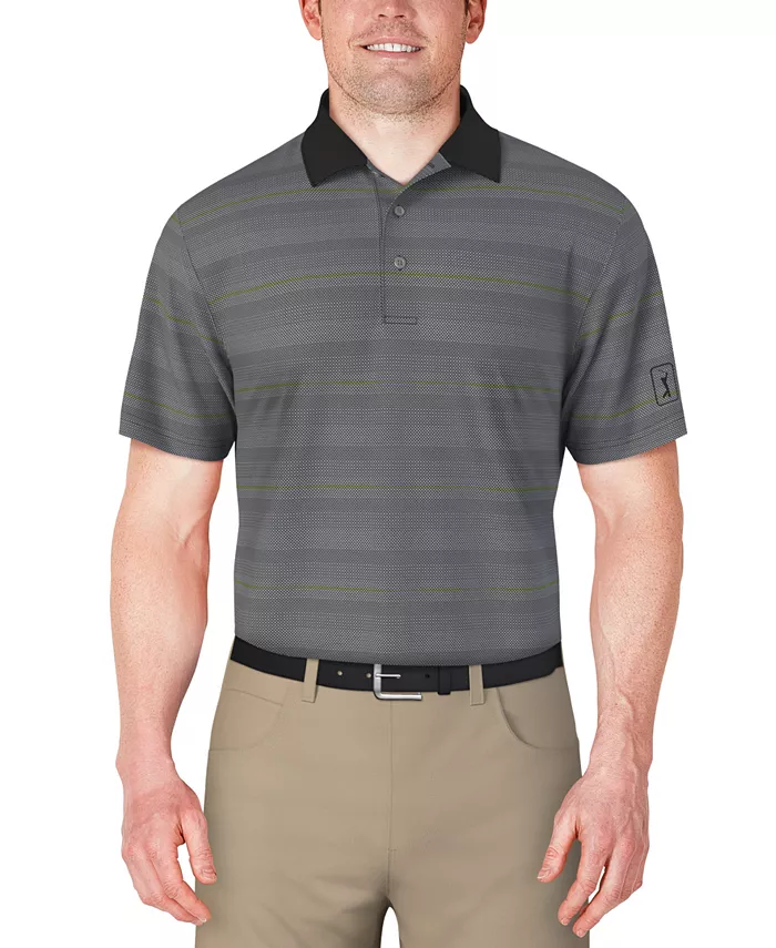 

Мужская поло с коротким рукавом из жаккардовой ткани "птичий глаз" PGA TOUR, черный