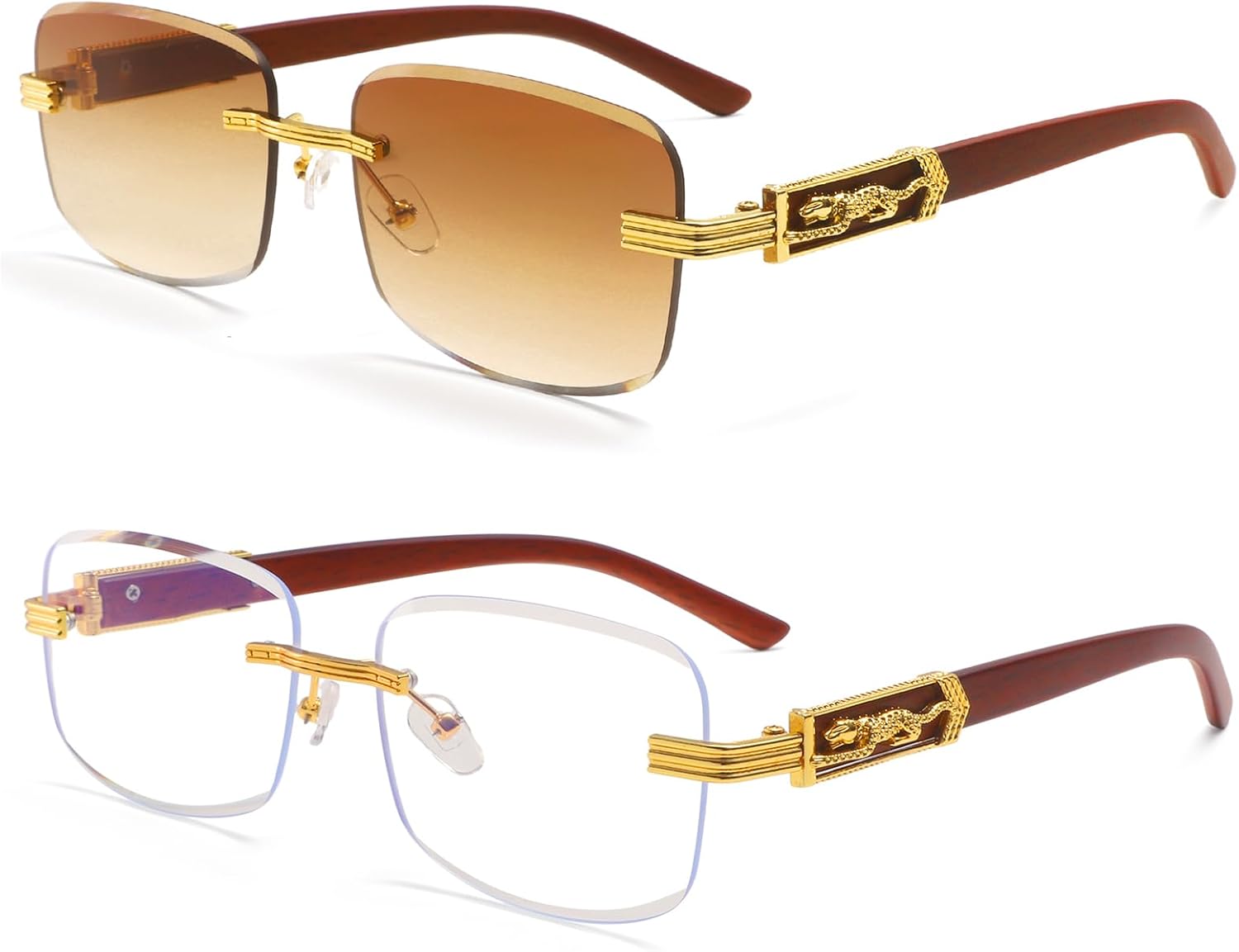 

Солнцезащитные очки Dollger без оправы, прямоугольной формы, для женщин и мужчин, модные, в стиле хип-хоп, дизайнерские, без оправы, деревянные, квадратные, в стиле Y2K, A13:clear,brown