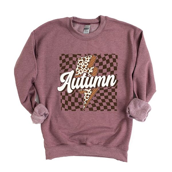 

Осенняя молния в клетку - женский графический свитшот Simply Sage Market, Heather Maroon