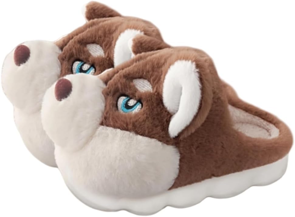 

Мужские тапочки Зимние тапочки Хлопковые тапочки Милые тапочки с мультяшным хаски Уютные домашние и тапочки Плюшевые теплые комфортные тапочки Нескользящая подошва Duboby, коричневый