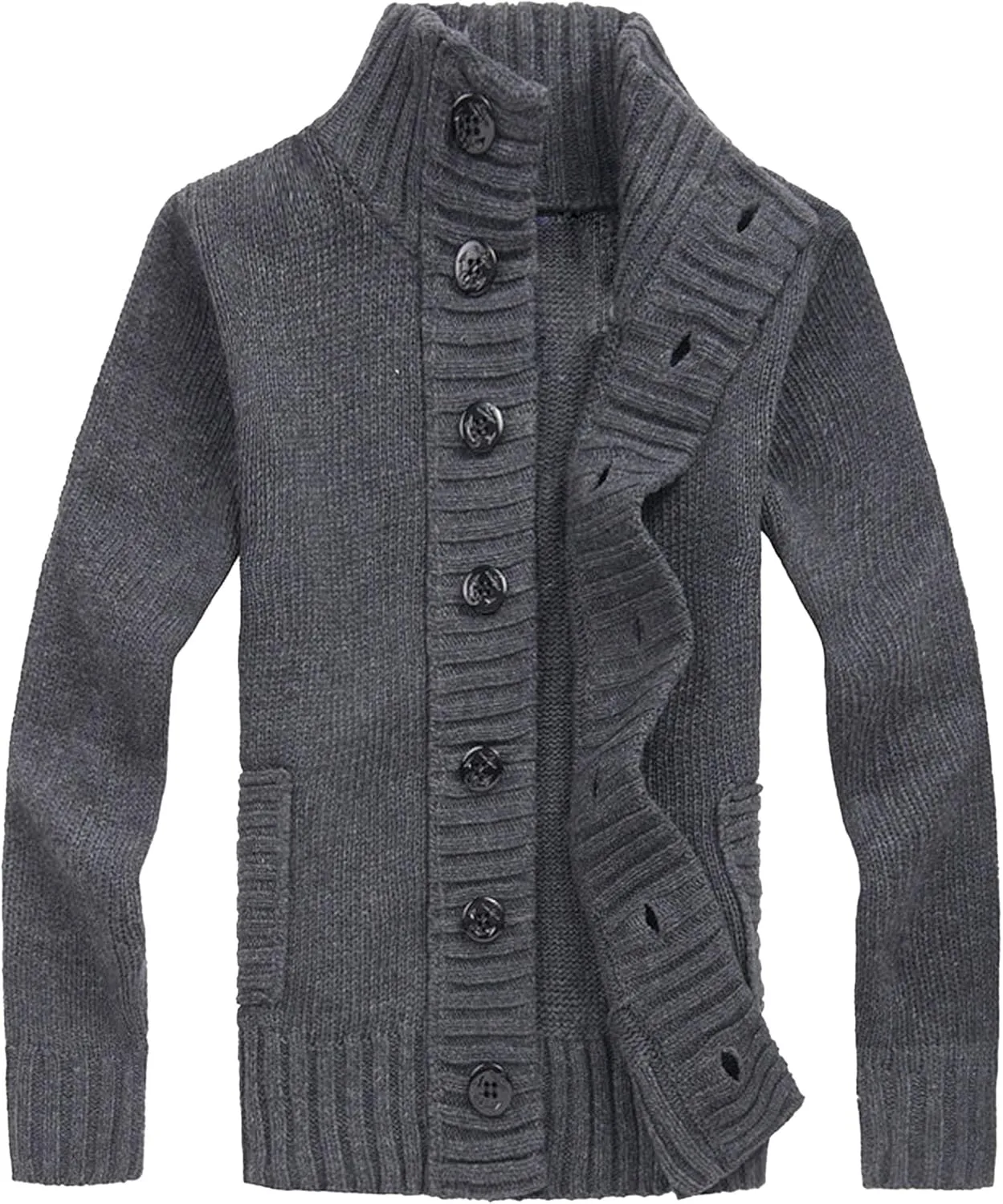 

Мужской кардиган с высоким воротником, кабельной вязкой и Slim Fit