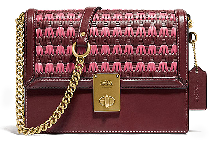 

COACH Кожаная коровья маленькая квадратная сумка через плечо на цепочке красная женская