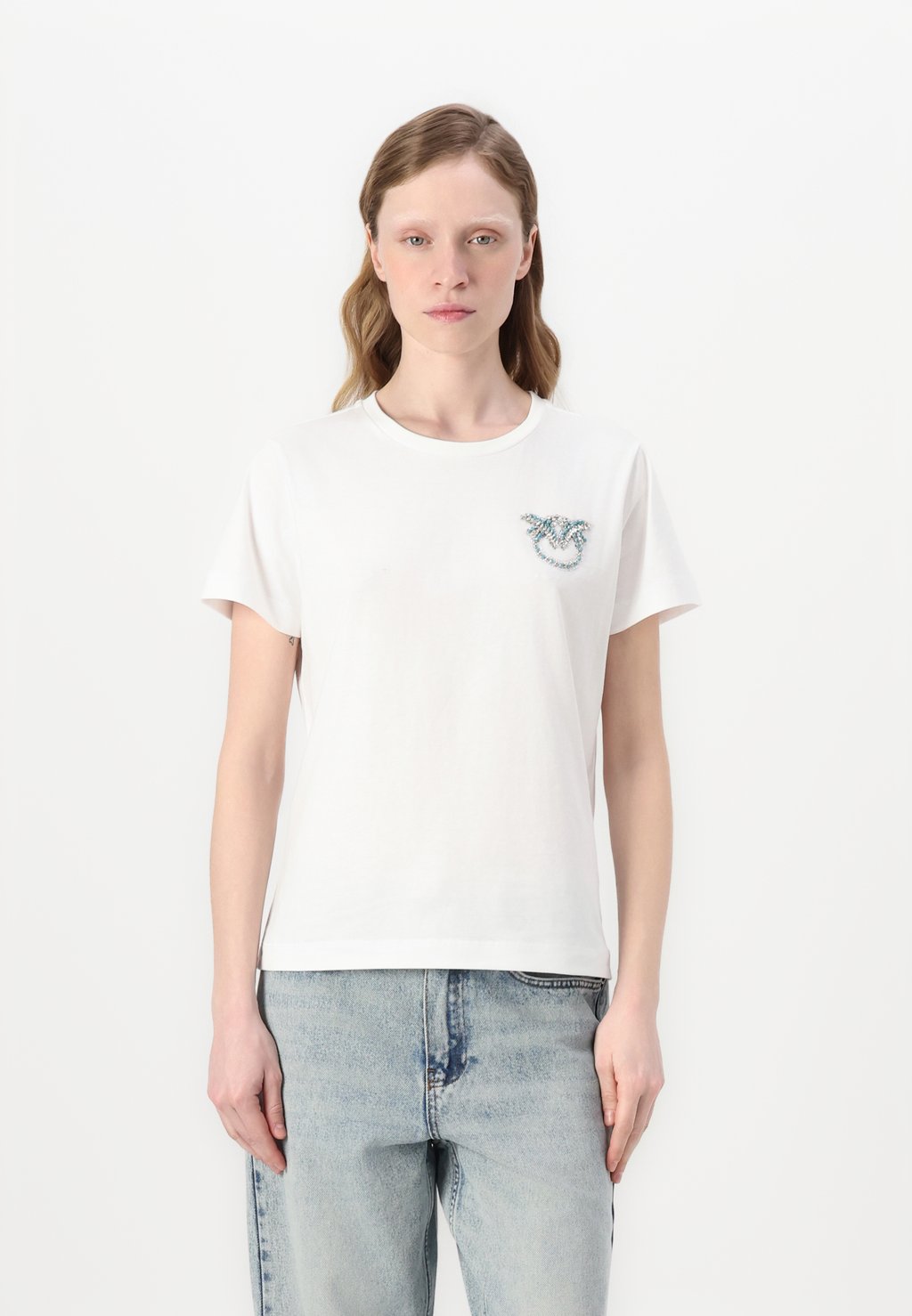

Футболка с принтом NAMBRONE LOGO BIRDS RICAMATO Pinko, белый
