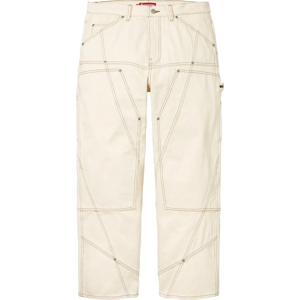 Джинсы с контрастной строчкой и двойными накладками на коленях Supreme, Hard Indigo — фото 4