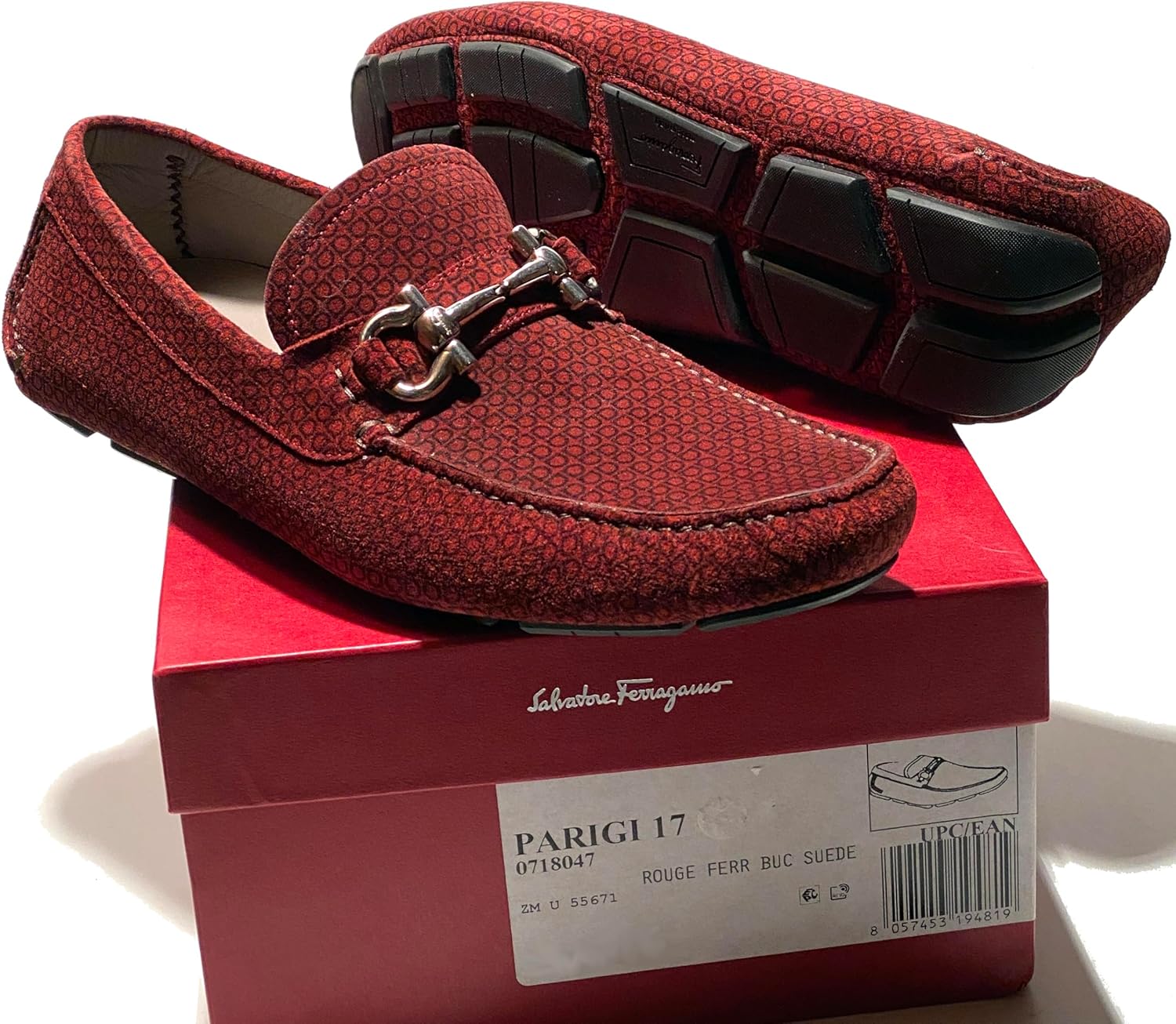 Мужские замшевые лоферы-водители Ferragamo Gancini Bit Red Parigi 17 коричневого цвета (Salvatore) — фото 3