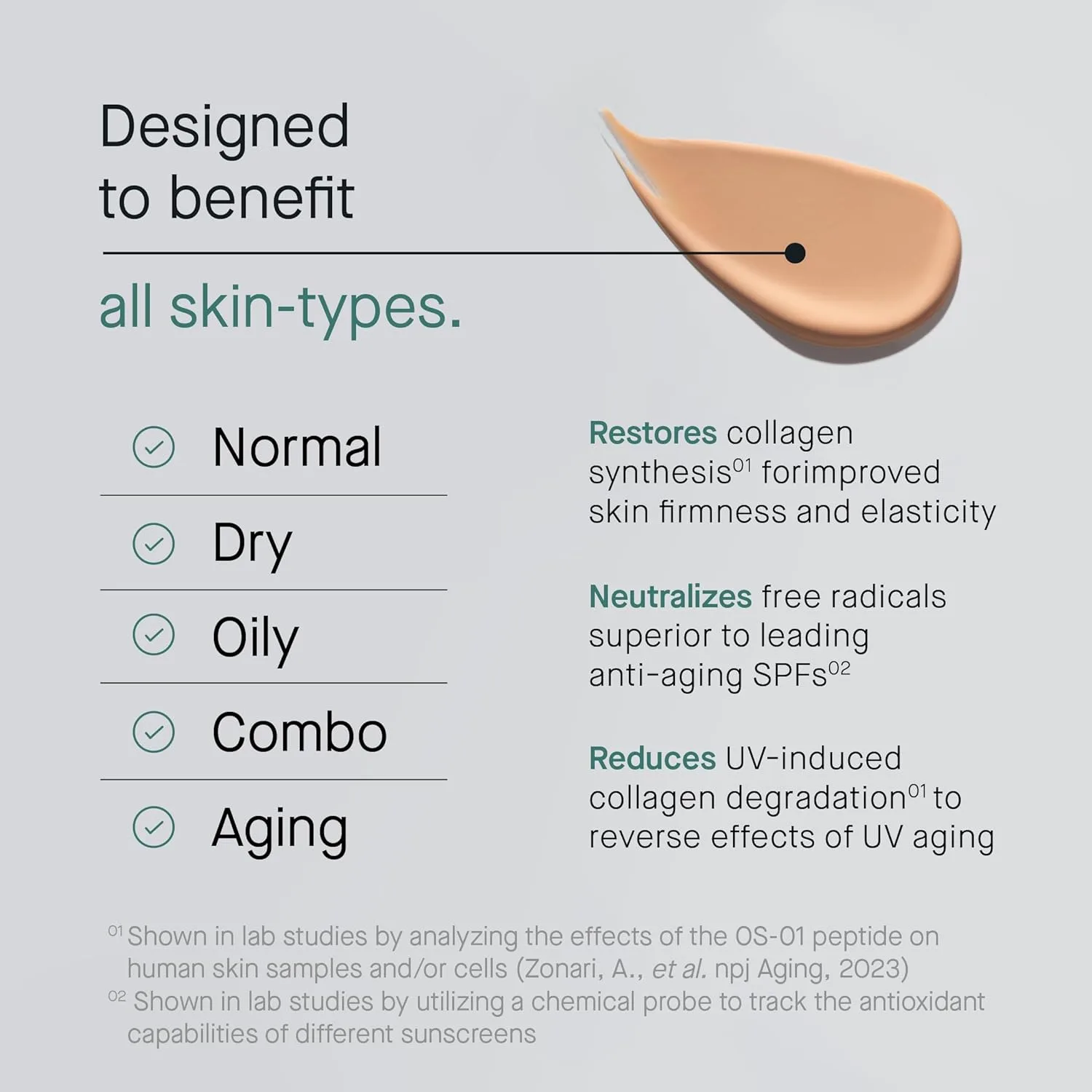 OneSkin FACE SPF OS-01 Peptide Broad Spectrum SPF 30+ минеральный солнцезащитный крем, Tinted — фото 3