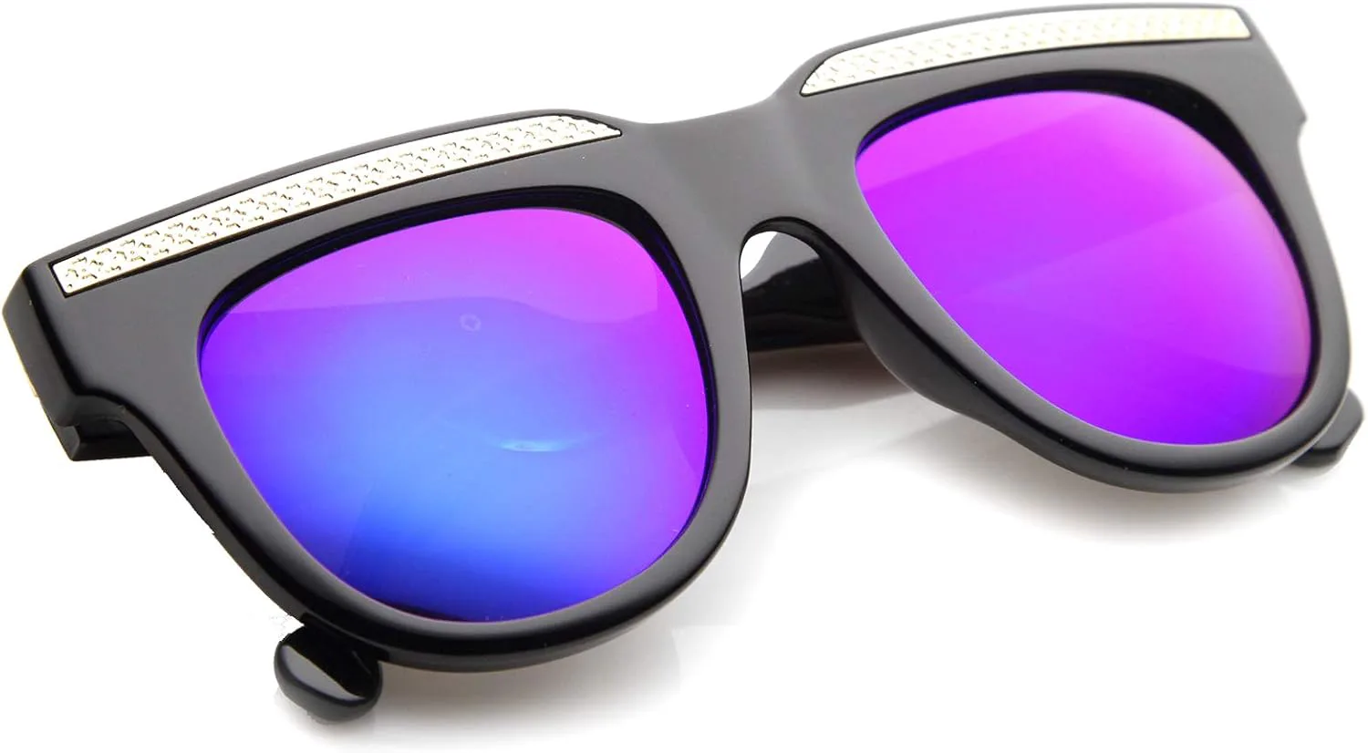 

Солнцезащитные очки zeroUV в стиле ретро с металлическими акцентами, зеркальными линзами и роговой оправой, увеличенного размера, 50 мм, Black-gold / Blue Mirror