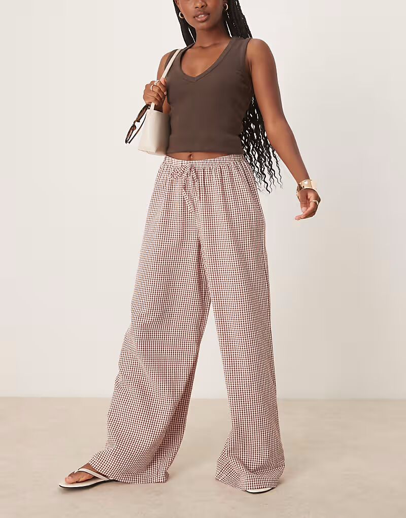 

Широкие брюки ASOS DESIGN в розовую клетку с застежкой