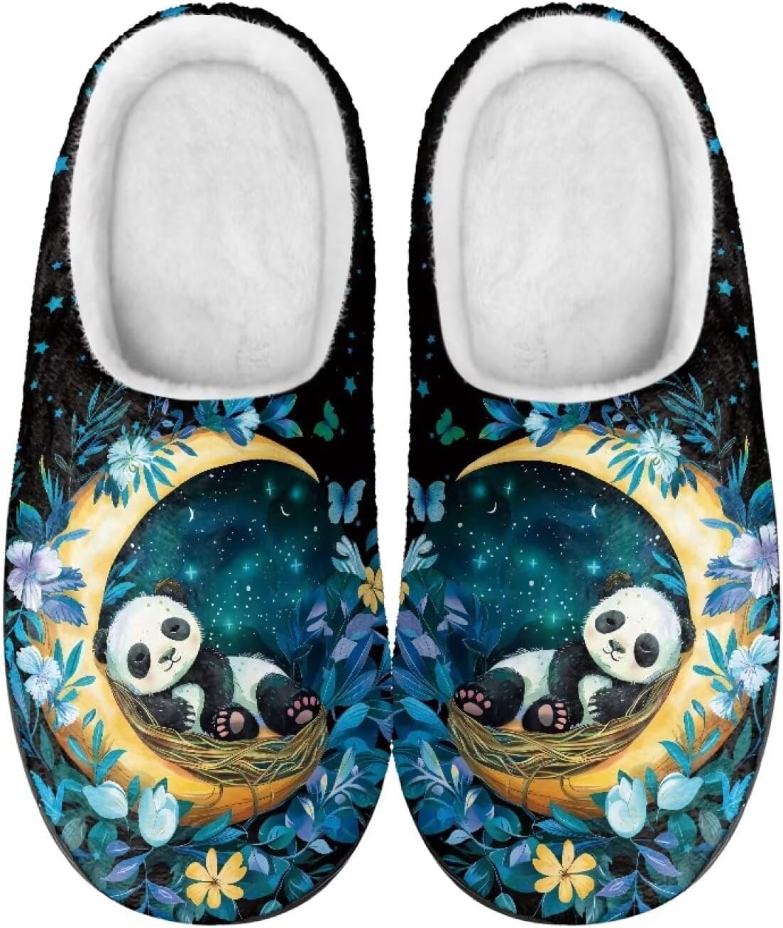 

Мужские и женские плюшевые тапочки для пары, фланелевые теплые мягкие уютные тапочки, домашние тапочки для спальни и улицы, размеры 3-15 Zcfygdx, Aesthetic Panda Floral Pattern Print