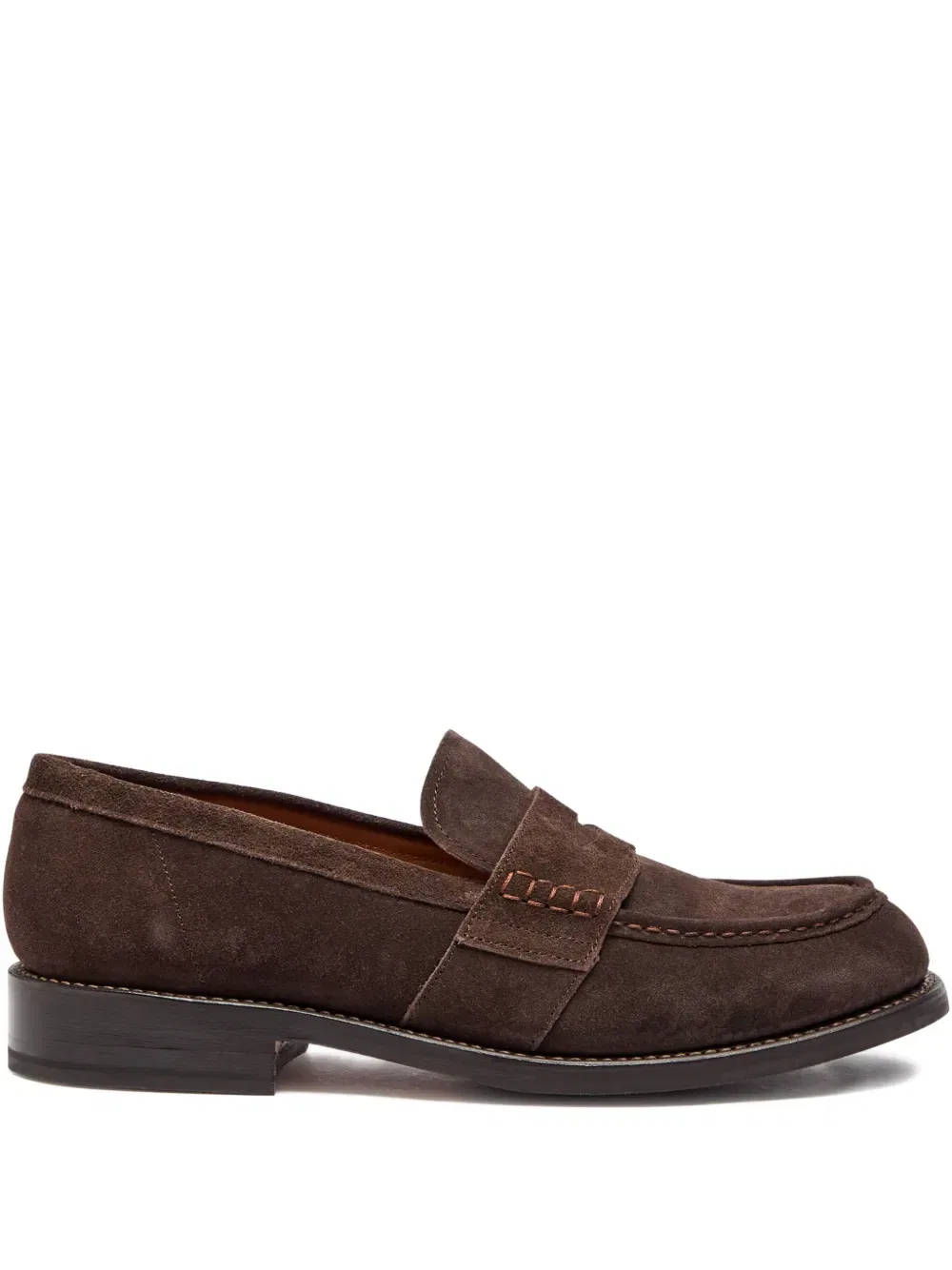Лоферы из замши с прострочкой Grenson, коричневый