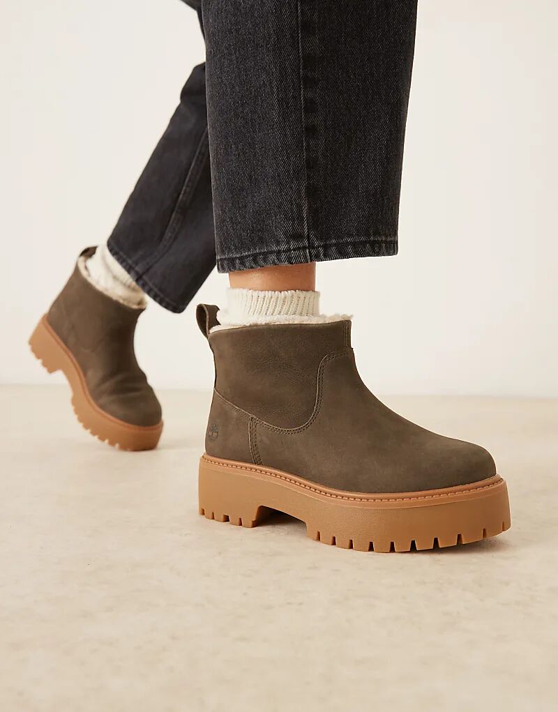 Ботинки челси Timberland Stone Street на платформе с подкладкой из искусственного меха темно-коричневого цвета из кожи