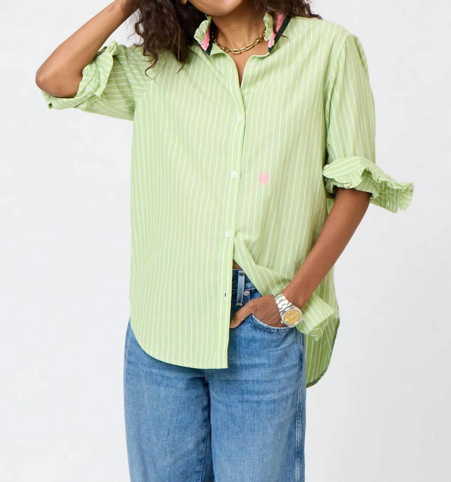 

Женская блузка Mia с полосками и рюшами в цвете лайм KERRI ROSENTHAL, зеленый