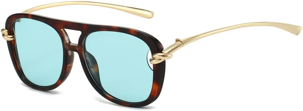 

Винтажные большие панк-солнцезащитные очки для женщин, роскошные ретро-очки из металла овальной формы, модные солнцезащитные очки с двойным дужком для использования на открытом воздухе UUPTTPL, Leopard Blue