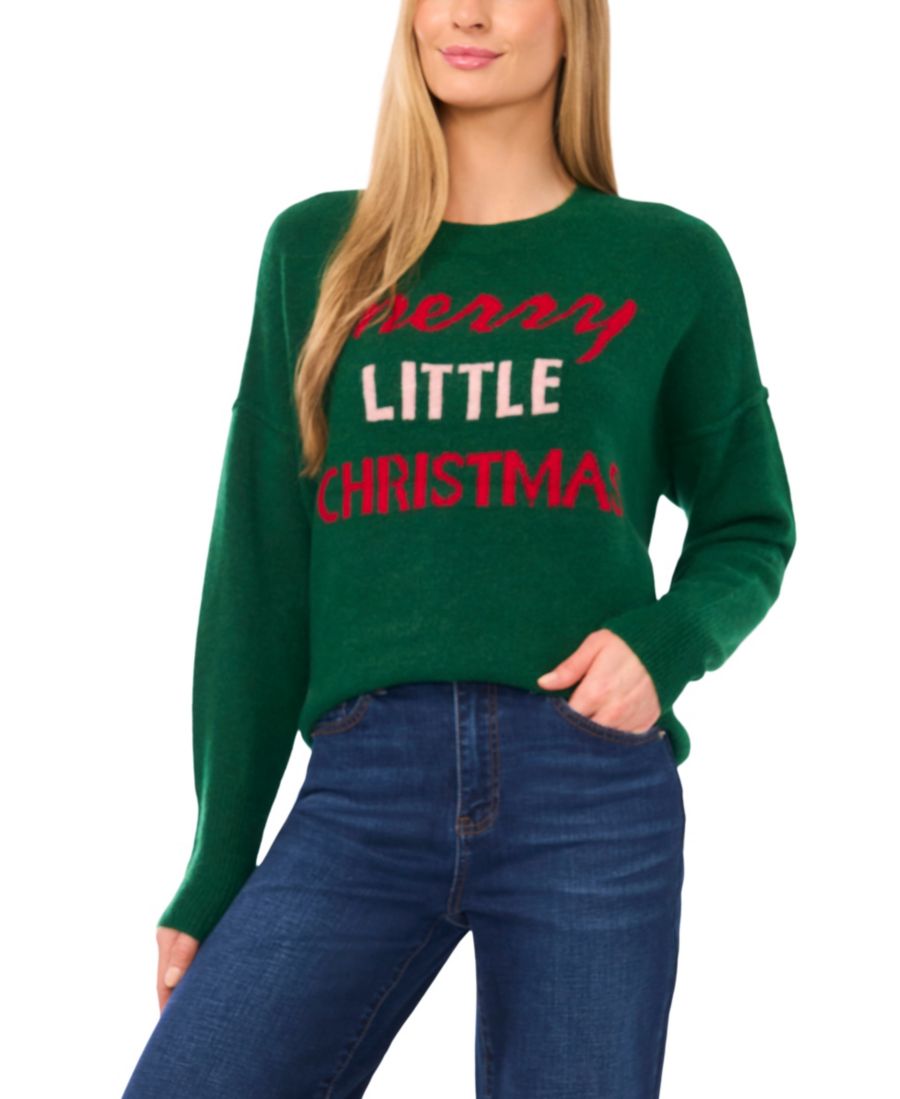

Женский свитер с длинными рукавами и круглым вырезом "Merry Little Christmas" CeCe, Alpine Green