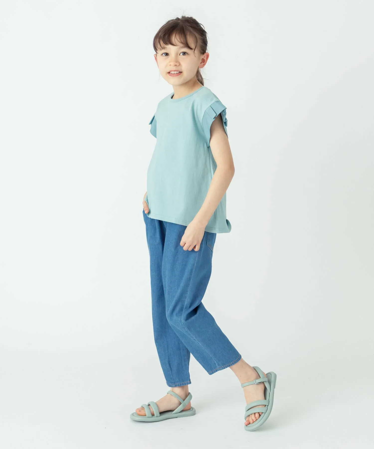 Футболка с короткими рукавами и оборками на рукавах Ever Closet, Blue-green — фото 3