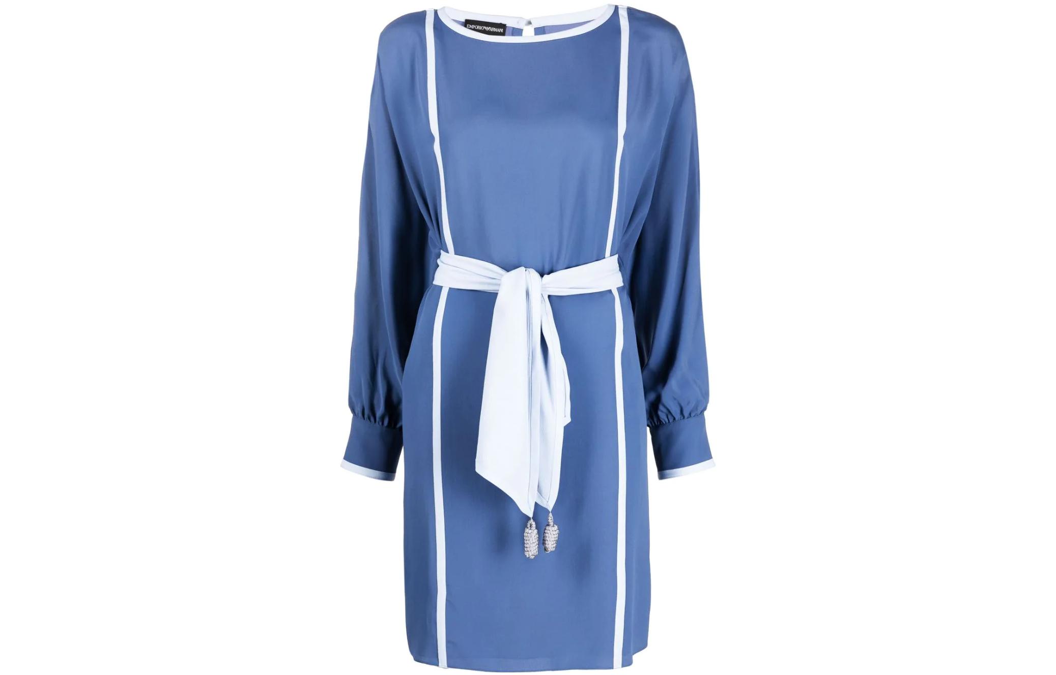 

EMPORIO ARMANI Женское синее платье с длинными рукавами SS22