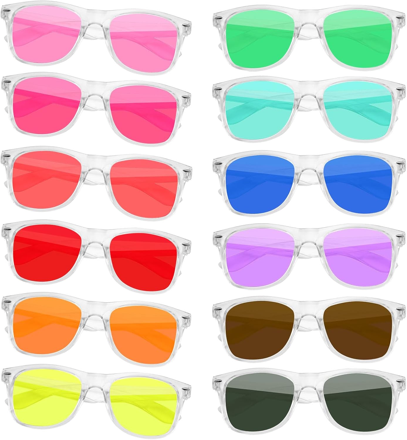 

SUNOVELTIES Набор из 12/24 неоновых солнцезащитных очков для вечеринок с зеркальными/желейными линзами, в оправе из рога, для мужчин и женщин, 12- Uv Tinted Lens/Trans Frame