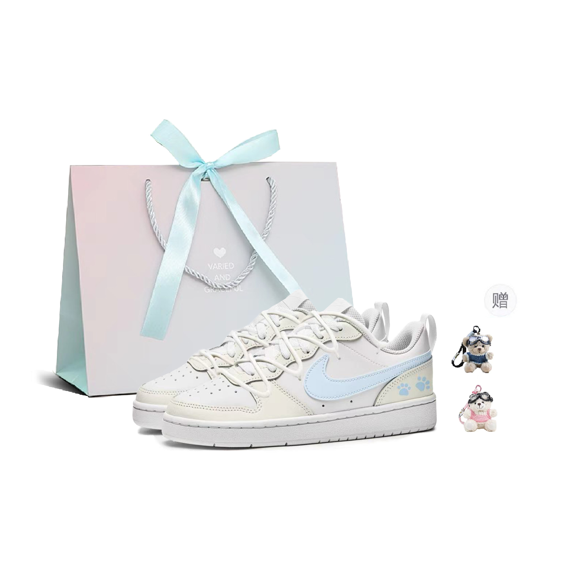 

Nike Детские кроссовки для скейтбординга Court Borough Milk Blue Claw Low Top, синие, розовые, для подростков