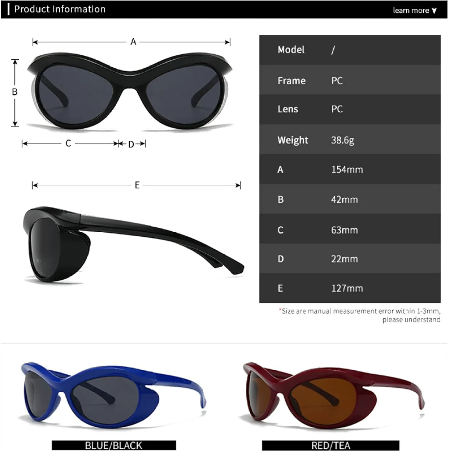 

Винтажные солнцезащитные очки для женщин и мужчин в стиле панк, популярные, роскошные, с большой оправой, защита от УФ-излучения UV400 TVTBBVV, Blue Black