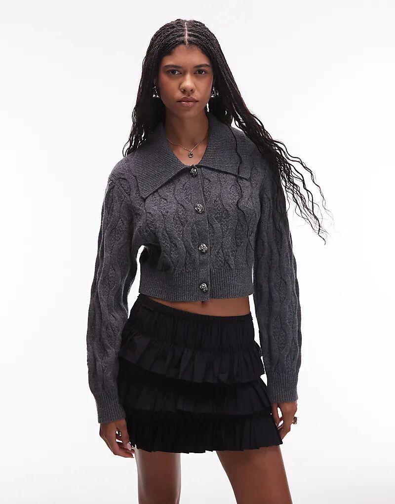 

& Other Stories Кардиган с косами, воротником и пуговицами спереди, серый