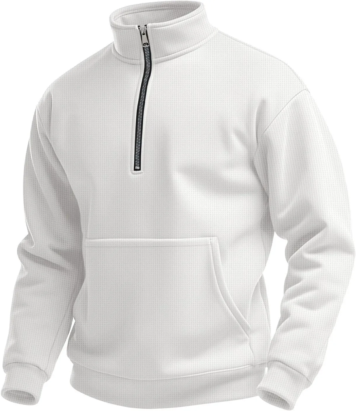 

Мужская толстовка с четвертью молнии в вафельную клетку, классическая с длинными рукавами, однотонная, легкая, с воротником стойкой QUNPIU