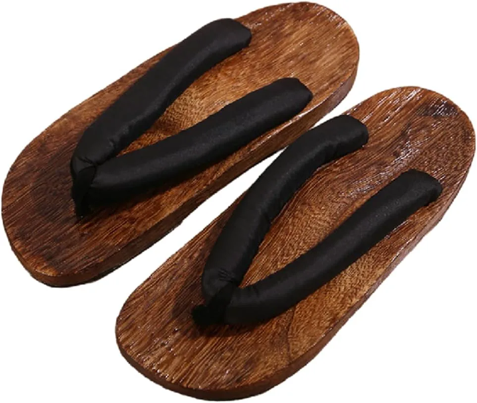 

Японские традиционные деревянные сандалии Гета, шлепанцы с плоской подошвой, противоскользящие модные тапочки, круглый носок, унисекс, косплей, удобная нескользящая обувь с плоской подошвой YFDZKJ, черный