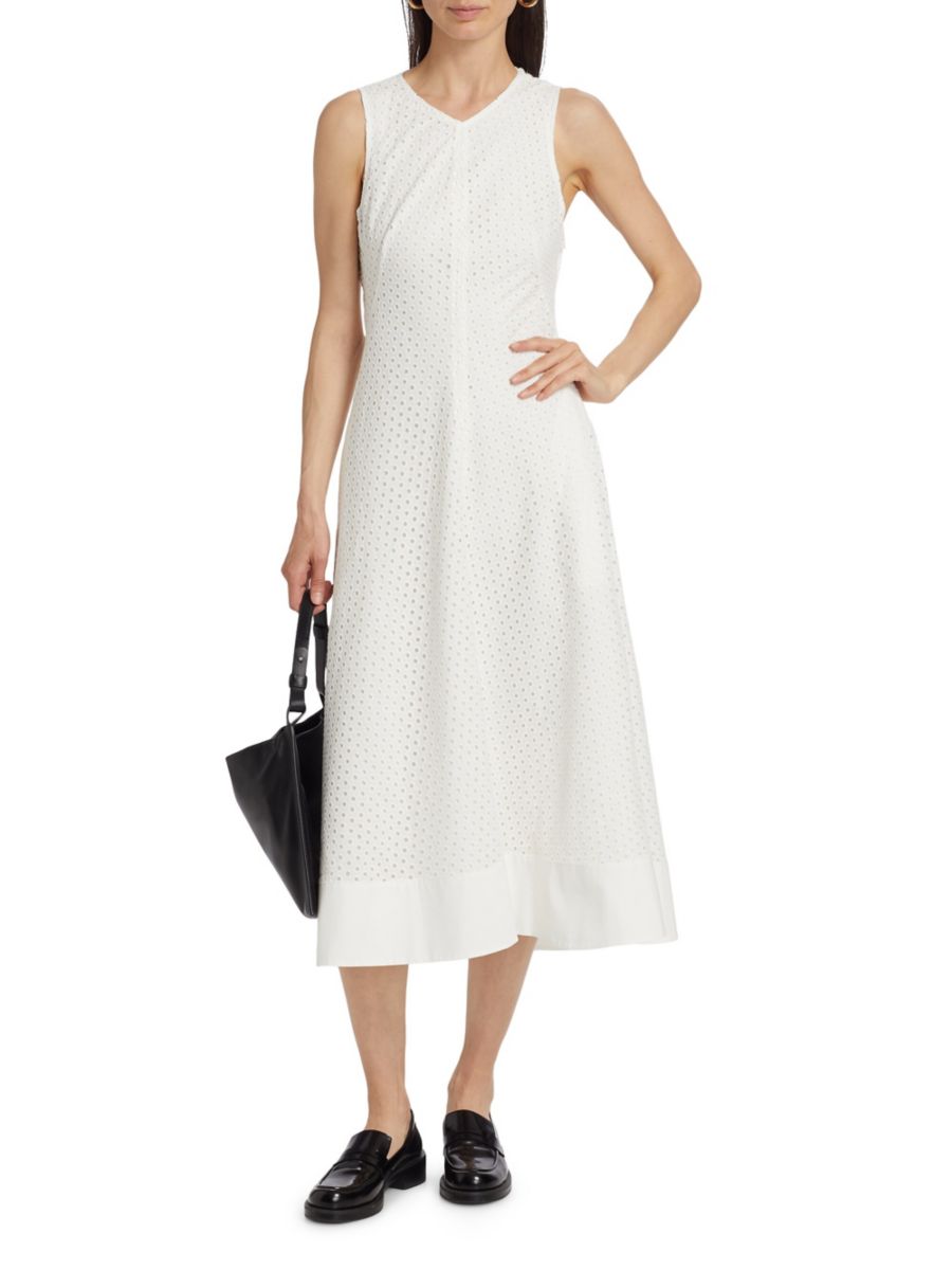 

Хлопковое платье миди Juno Broderie Anglaise Proenza Schouler White Label, белый