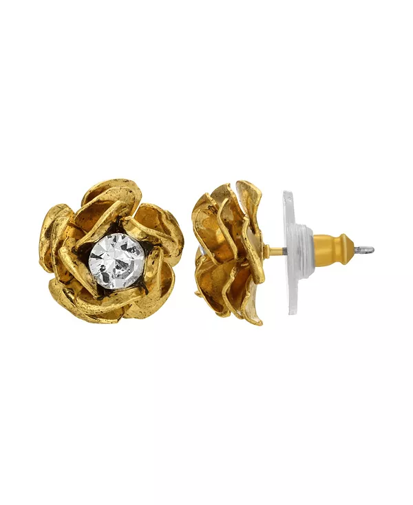 

Серьги-Пуговицы в виде хрустальных цветов 2028, gold-tone