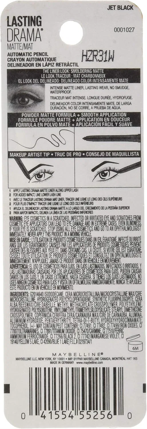 Подводка для глаз матовая стойкая Maybelline Lasting Drama Matte Eyeliner, 0.3 г, цвет Jet Black — фото 3