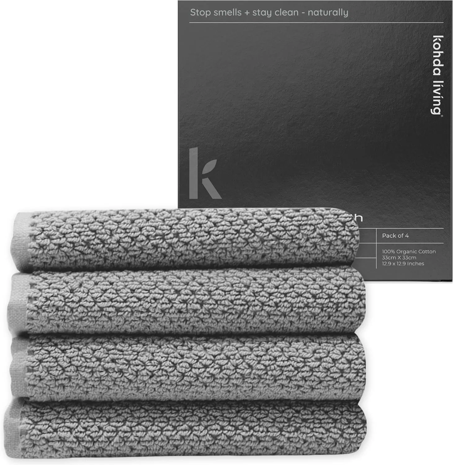 Мочалка для лица из органического хлопка Kohda Living, 4 шт, серый