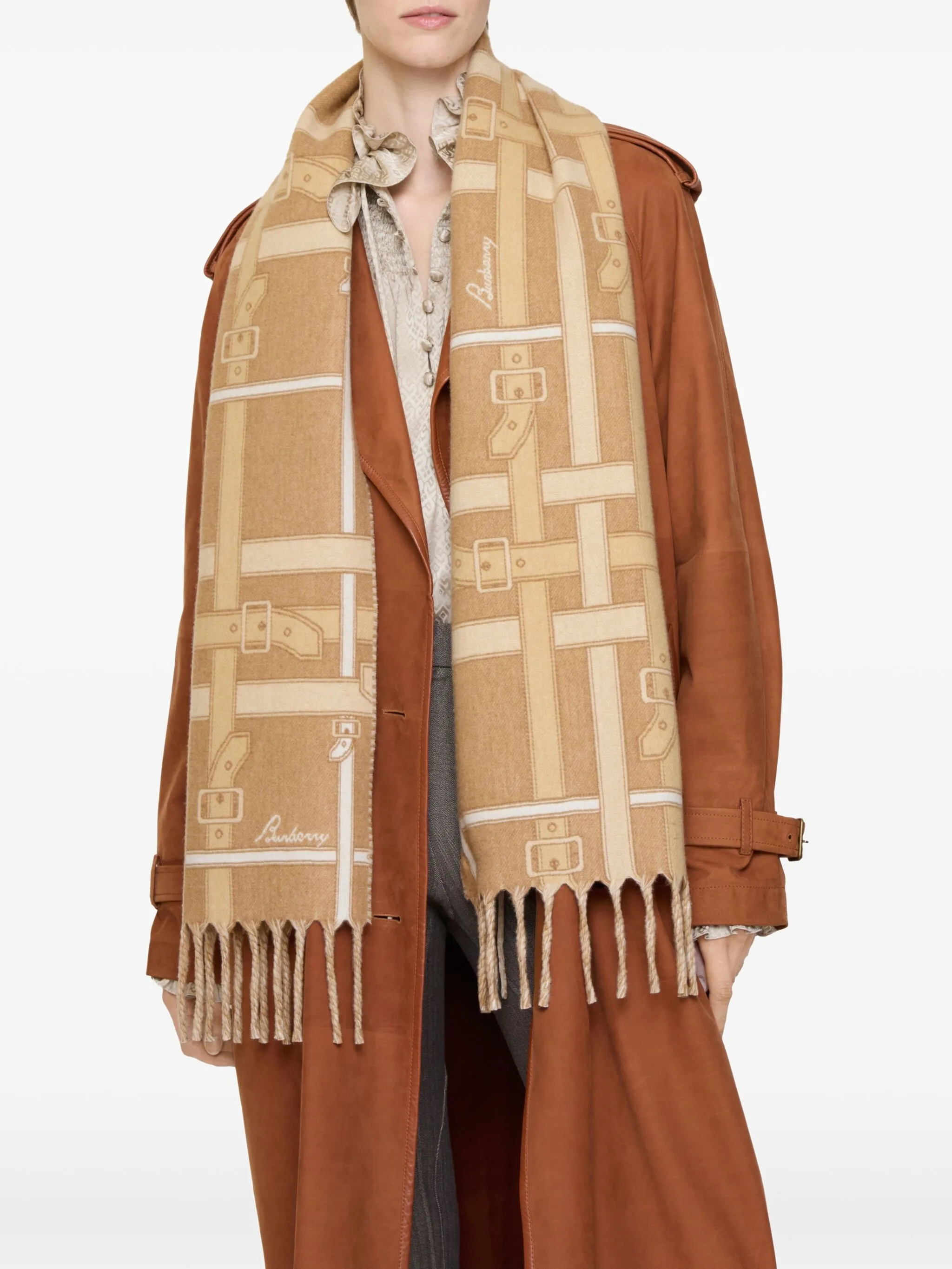 Кашемировый шарф Belt Check Burberry, бежевый — фото 2