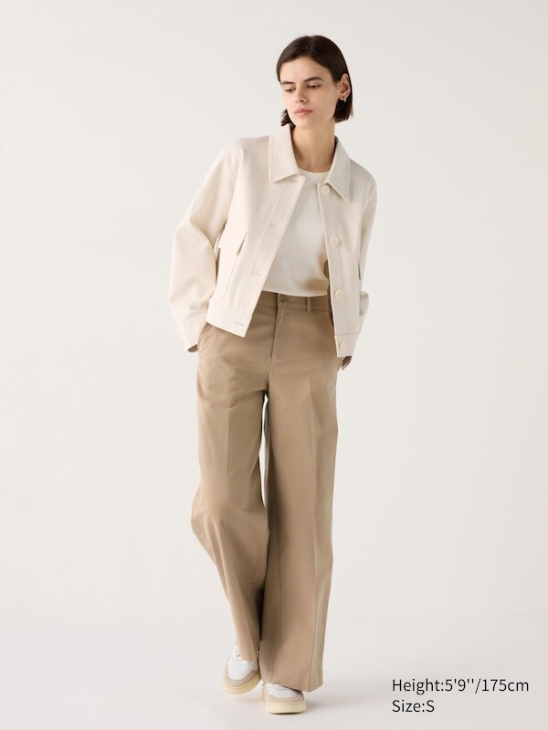 

Широкие брюки-чинос длинные Uniqlo, бежевый