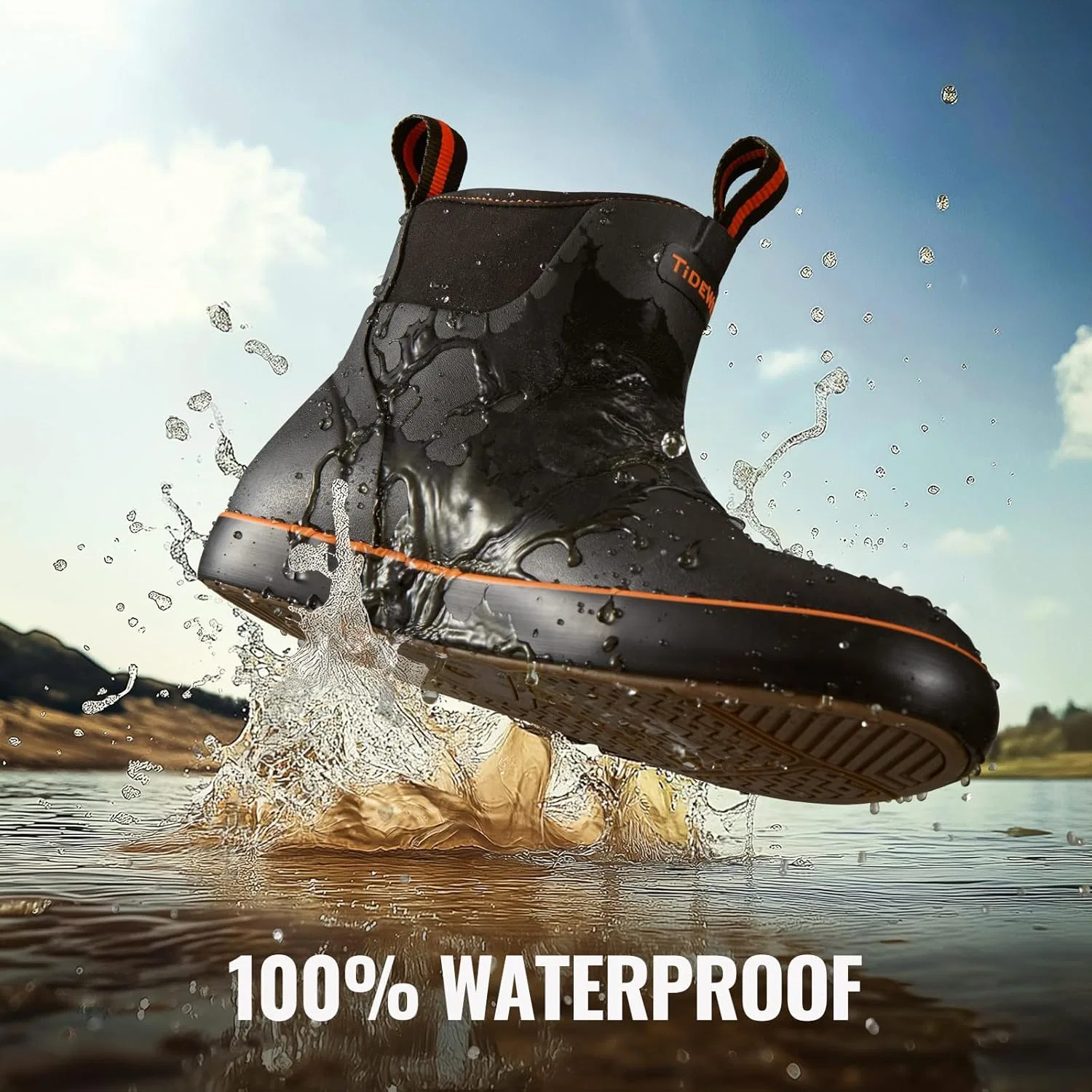 Водонепроницаемые рыболовные ботинки TIDEWE Deck Boots для мужчин, неопреновые резиновые ботинки без шнурков для катания на лодке (черно-оранжевые, светло-серые и бежевые, размер 7-8) — фото 4