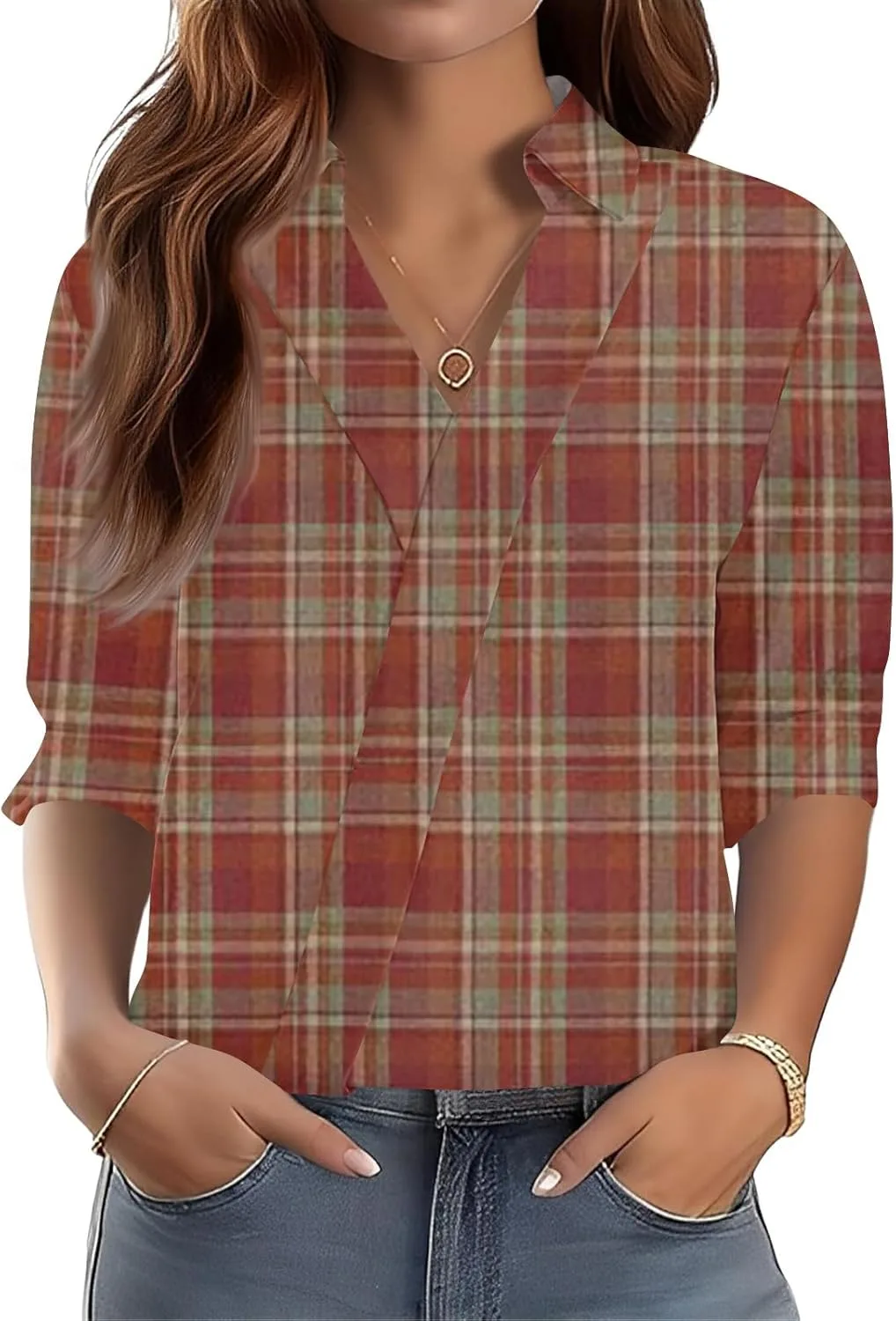 

Женская блузка V-образного выреза с 3/4 рукавом