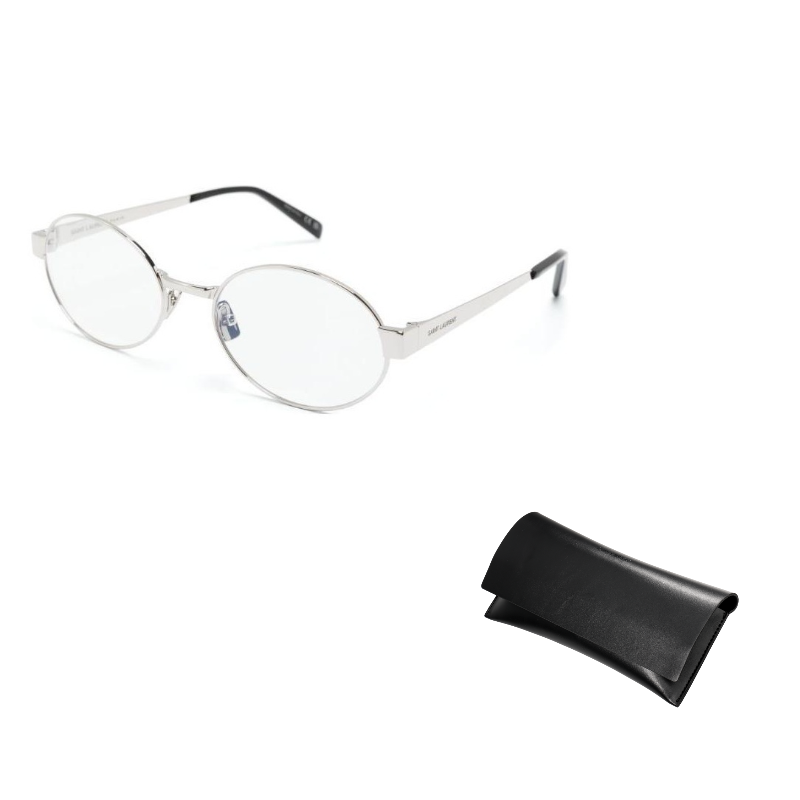 

SAINT LAURENT Очки в овальной оправе с гравировкой логотипа, Silver