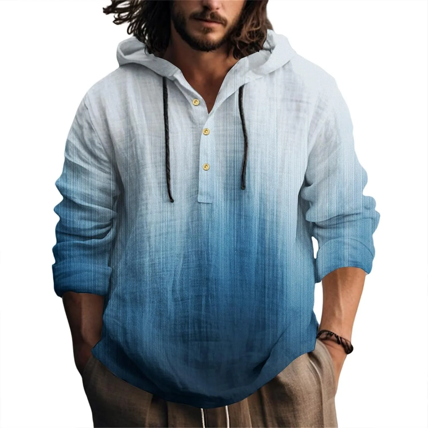 

Мужская худи с градиентом на пуговицах и шнурке