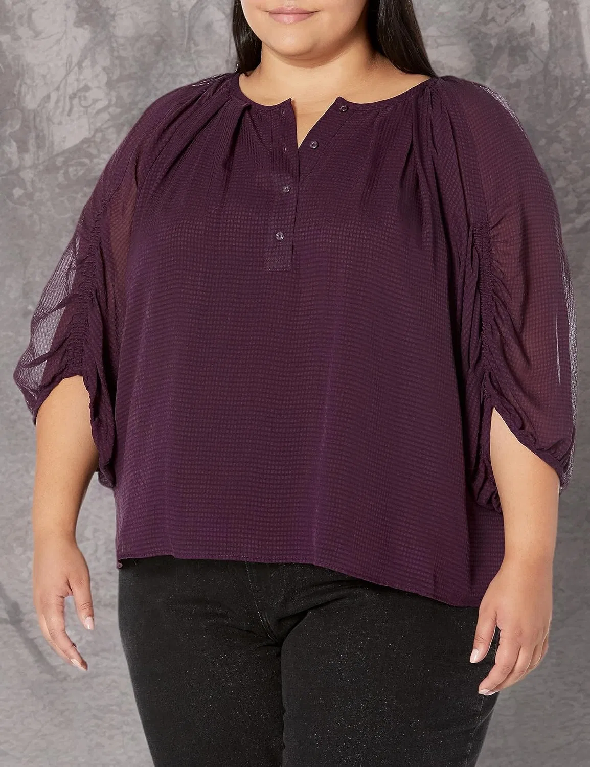 Блуза с зауженными рукавами, Calvin Klein, баклажановый — фото 3