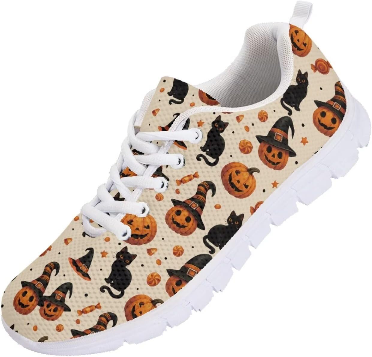 

Кроссовки Forchrinse на Хэллоуин для женщин и мужчин, дышащие, с шнуровкой, для прогулок, повседневные сетчатые, противоскользящие теннисные туфли, Halloween Pumpkins