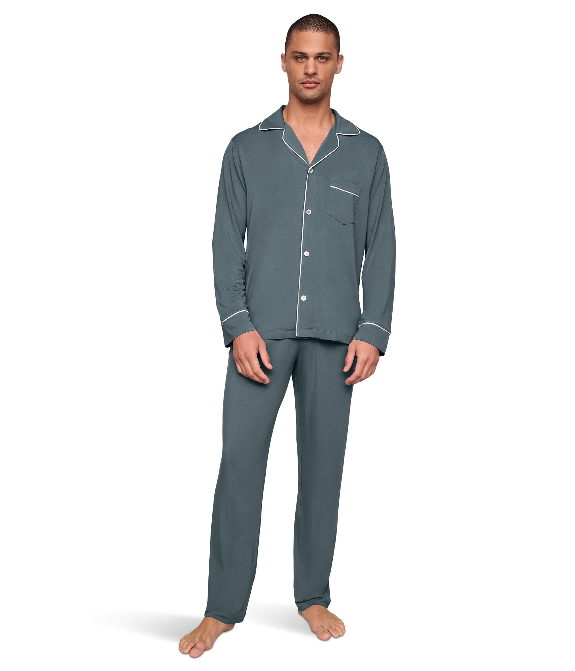 

Пижама Eberjey The William Modal Long PJ Set, цвет Stone Blue/Ivory
